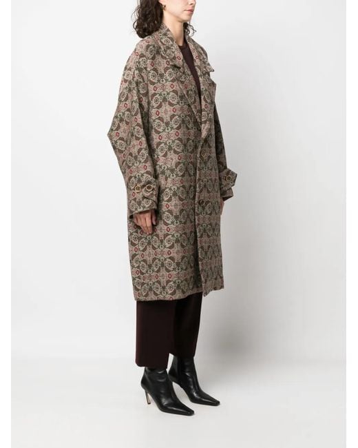 Uma Wang Brown Patterned-Jacquard Single-Breasted Coat