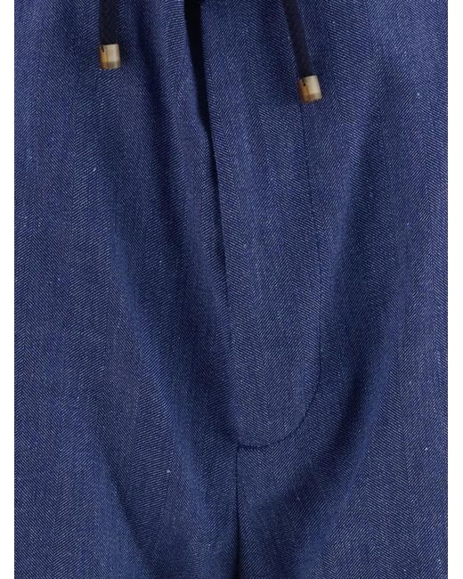 Brunello Cucinelli Blue Herringbone Drawstring-Waist Shorts for men