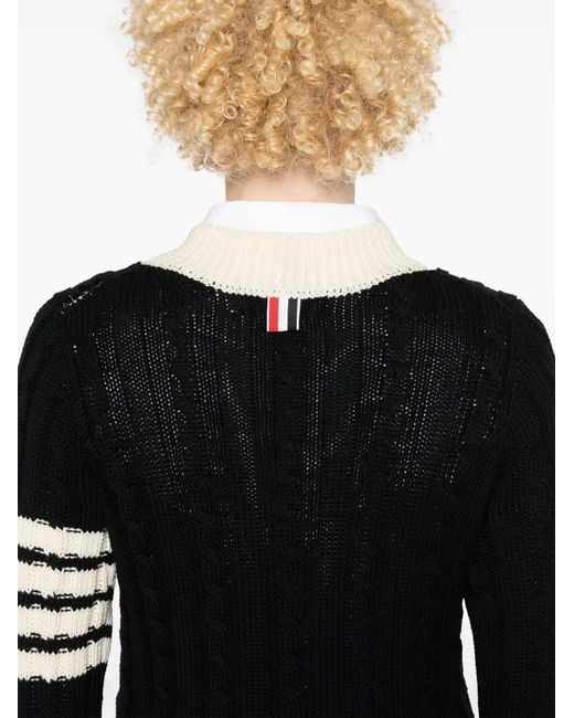 Thom Browne Black 4-Bar Cable-Knit Jumper