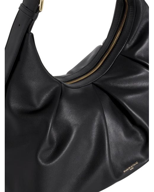 Maison Kitsuné Black Bloom Pleated-Leather Shoulder Bag