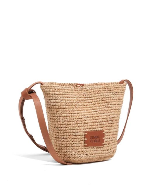 Bimba Y Lola Natural Small Logo-Patch Woven Shoulder Bag