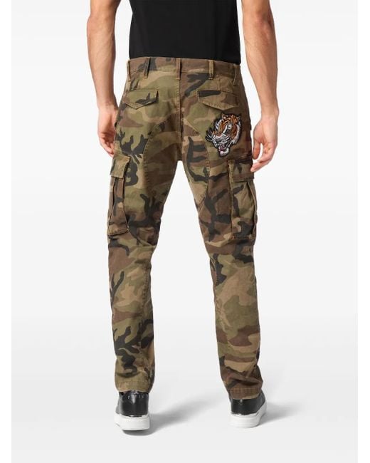 Philipp Plein Green Camoflage Cargo Trousers for men