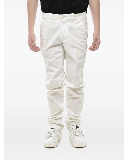 Corneliani White Cotton Twill Chino Trousers for men