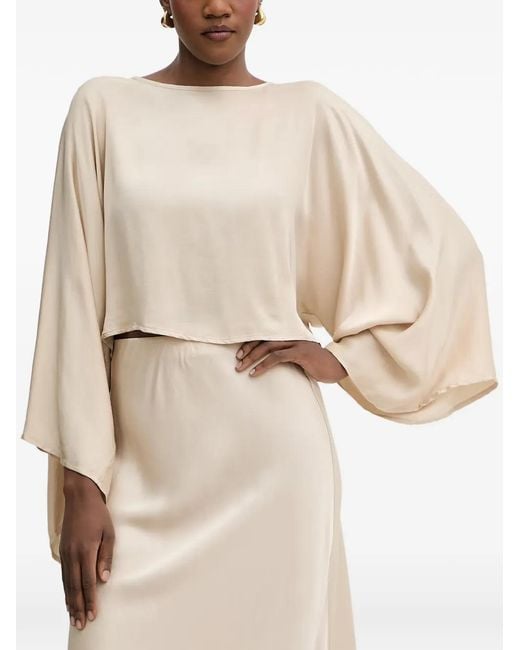 Haveone Natural Batwing-Sleeve Cropped Blouse