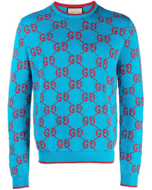 メンズ Gucci GG インターシャニット セーター Blue
