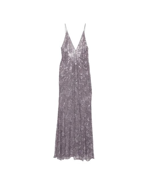 The New Arrivals Ilkyaz Ozel Purple Sequin-Embellished V-Neck Maxi Dress