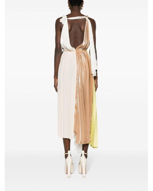 Victoria Beckham White Asymmetric Pleated Maxi Dress