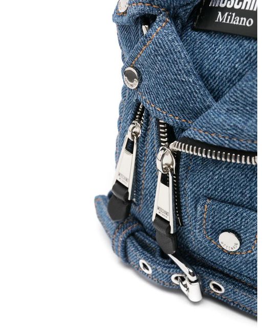 Moschino Blue Denim Biker Backpack