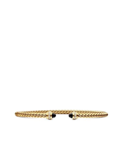 David Yurman White 18kt Yellow Gold Cable Spira Onyx And Diamond Cuf