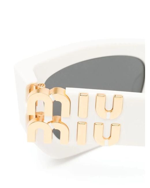 Miu Miu White Logo-Plaque Rectangular Sunglasses