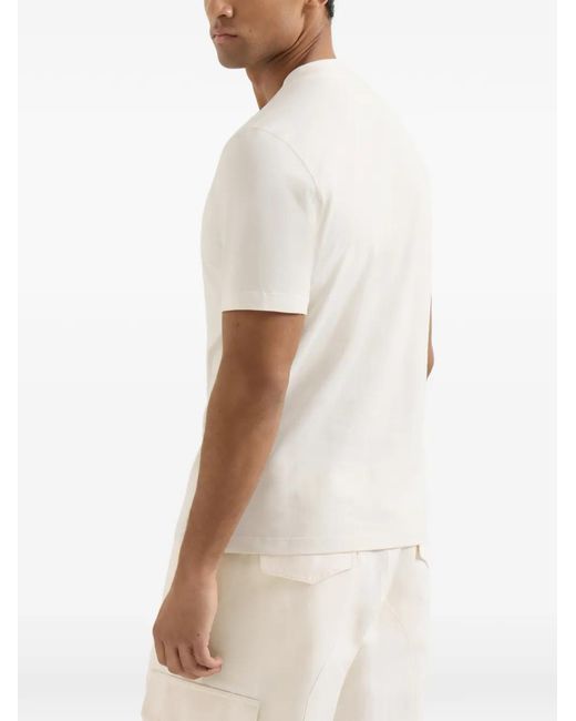 Brunello Cucinelli White Cotton Jersey Crew Neck T-Shirt With Print for men