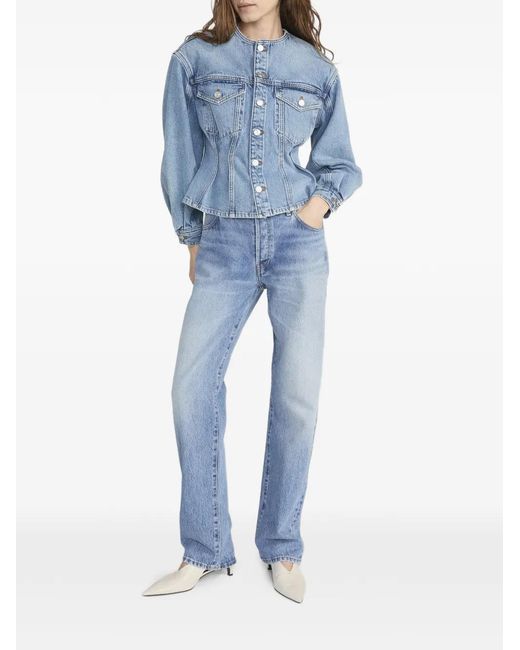 FRAME Blue Nipped Collarless Jacket