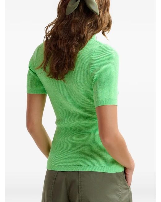 Essentiel Antwerp Green Ribbed Polo Top