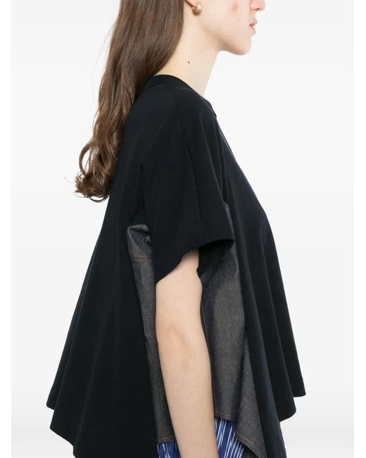 Sacai Black Exposed-Seam Cotton T-Shirt