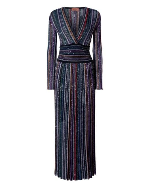 Missoni Blue Robe Longue À Ornements De Sequins