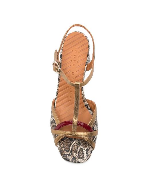 Chie Mihara Metallic Snakeskin T-Strap Sandals