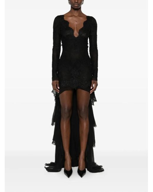 Saint Laurent Lace Ruffled Dress in Black | Lyst