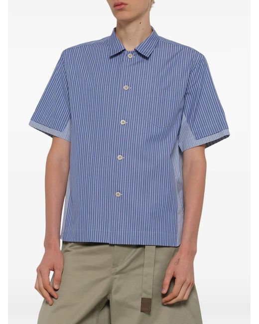Sacai Blue Stripe-Print Poplin Shirt for men