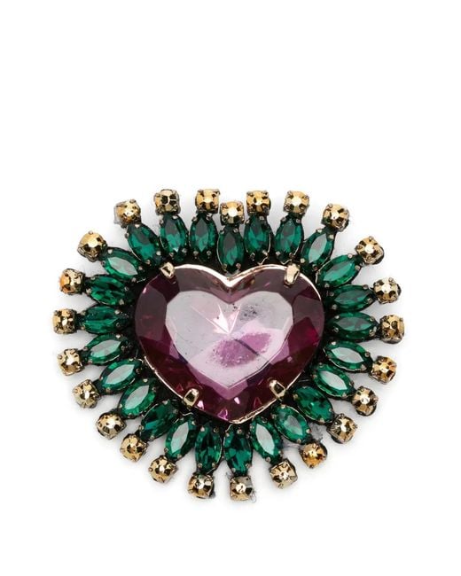 Essentiel Antwerp Green Crystal-Embellished Heart Brooch