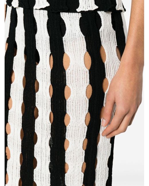 Pinko Black Cut-out Striped Midi Skirt