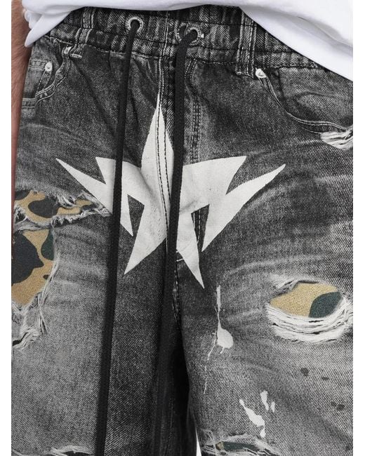 A Bathing Ape Gray Distressed-Effect Shorts for men