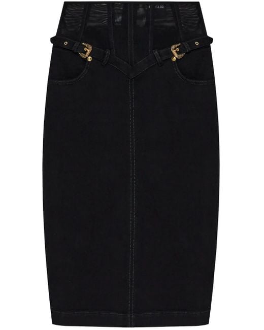 Versace Jeans Couture Black Barocco-Buckle Denim Skirt