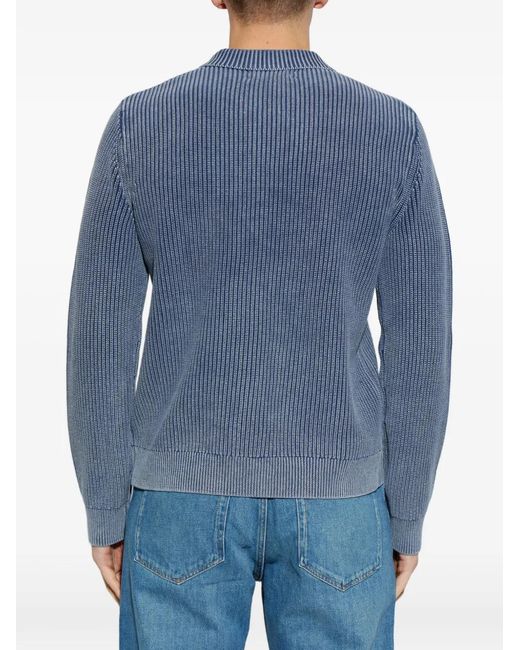Samsøe & Samsøe Blue Saearl Ribbed Zip-Fastening Polo Shirt for men