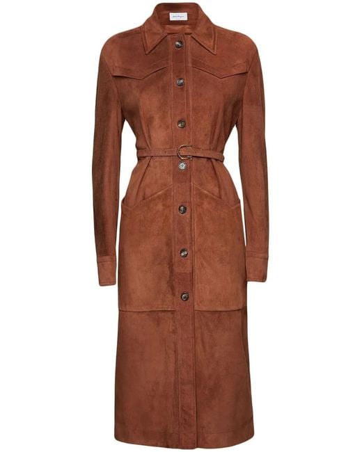 Ferragamo Brown Button-Front Suede Dress