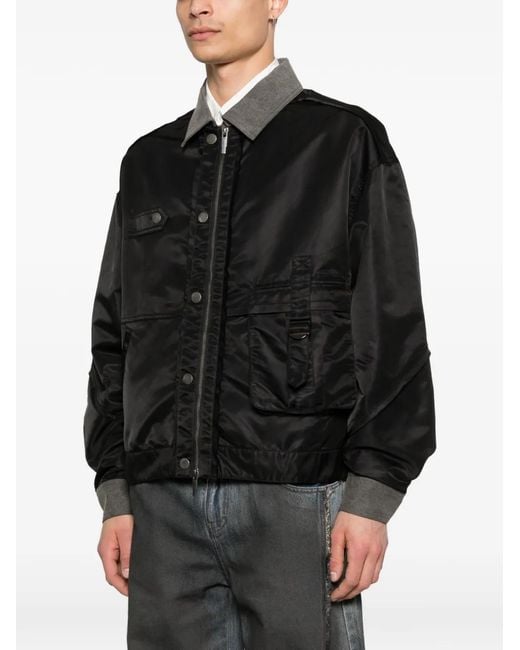 Feng Chen Wang Black Button-Details Bomber Jacket for men