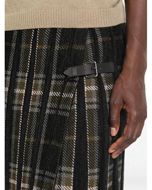 Bompard Black Tartan-Pattern Pleated Midi Skirt
