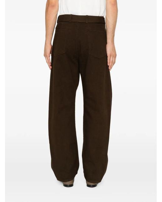 Lemaire Brown Belted Vertical-Seam Trousers