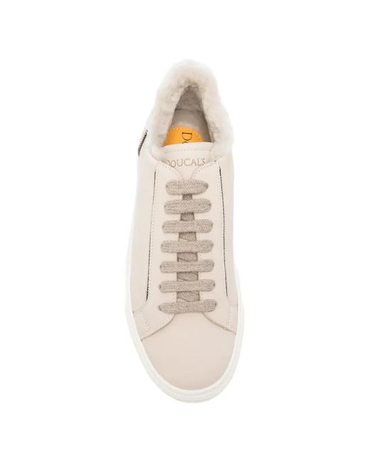 Doucal's White Shearling-Trim Sneakers