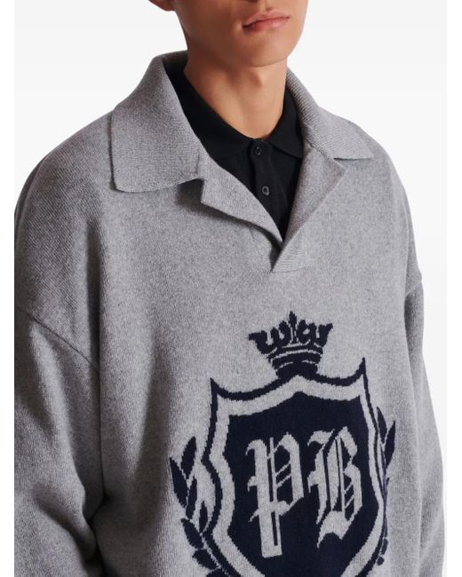 Balmain Gray Emblem Sweater for men