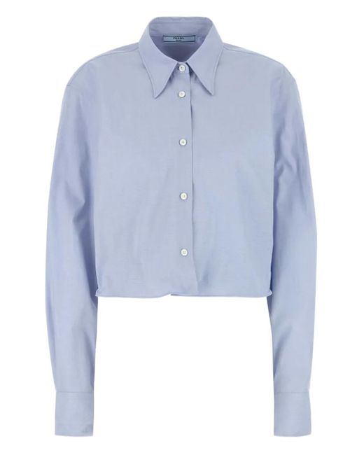Prada Blue Camicia Fil A Fil