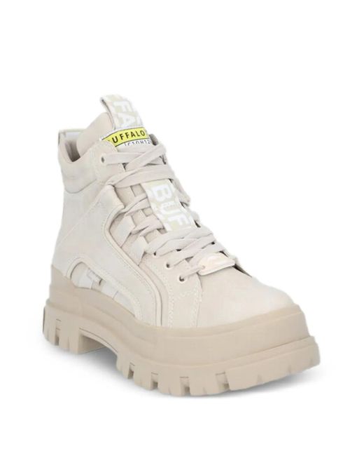 Buffalo White Aspha Platform Lug-Sole Boots