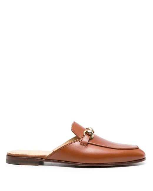 Scarosso Brown Horsebit-Detail Leather Mules
