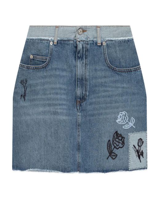 Marni Denim Mini-Rok Met Franje En Borduurwerk in het Blue