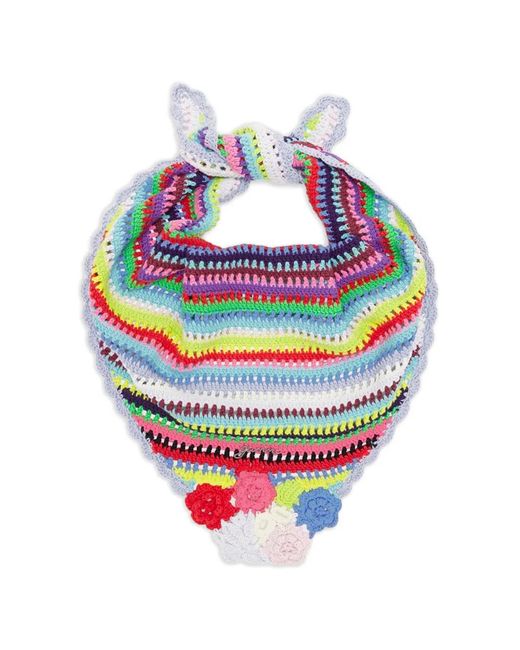 Ganni White Striped Crochet-Knit Scarf