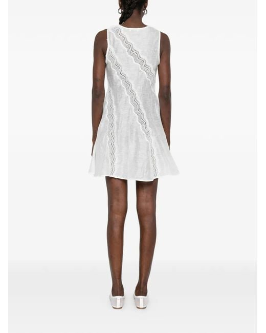 Sandro White Mini Trimmed Linen Dress