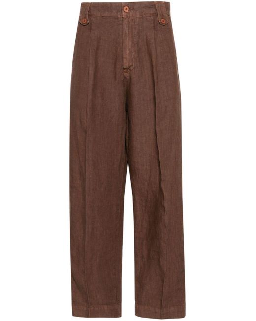 Costumein Brown Cropped Linen Trousers for men