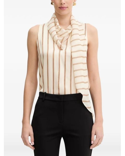 SIMONA CORSELLINI White Striped Scarf-Detail Blouse
