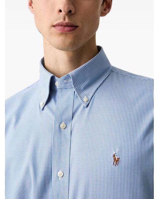 Polo Ralph Lauren Blue Vertical-Stripe Button-Down Oxford Shirt for men