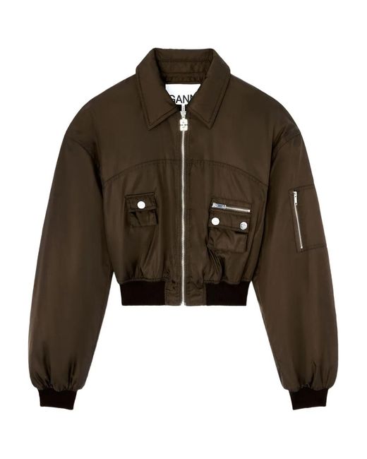 Ganni Brown Chocolate Duchesse Bomber Zip