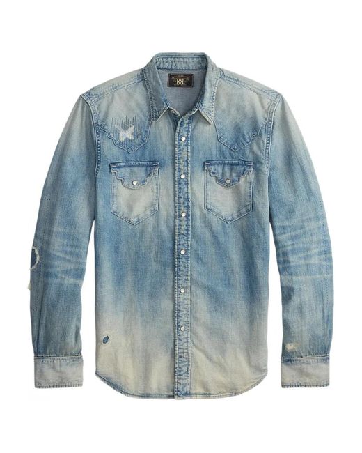 RRL Blue Long-Sleeve Pocket Shirt for men