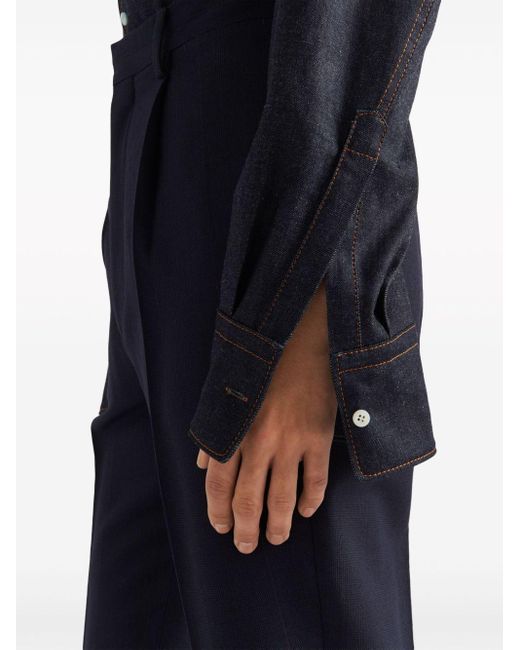Veste en jean à plaque logo Prada pour homme en coloris Blue