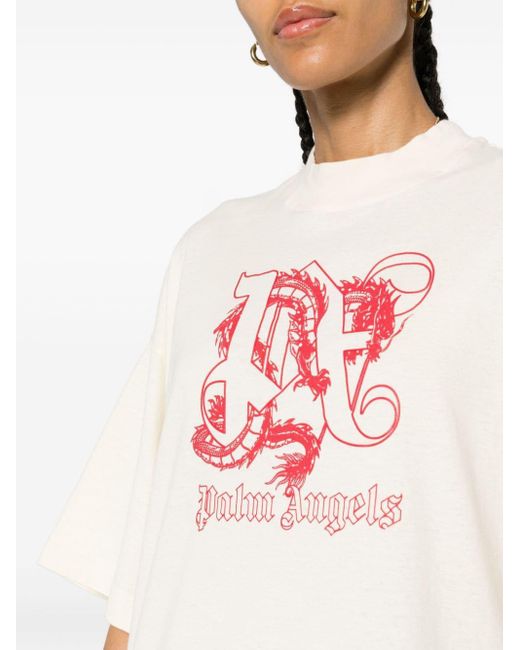 Palm Angels White Dragon-monogram Cotton T-shirt