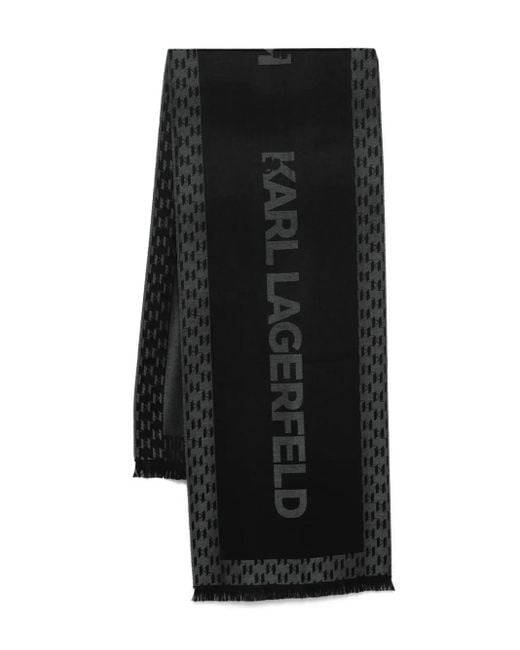 Karl Lagerfeld Black Monogram-Pattern Scarf for men