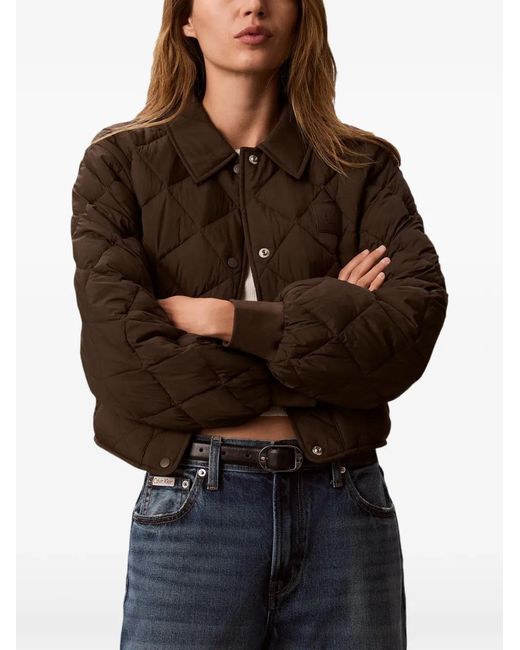 Calvin Klein Brown Diamond-Quilted Logo-Patch Jacket