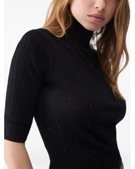 Liu Jo Black Wool Top With Rhinestones