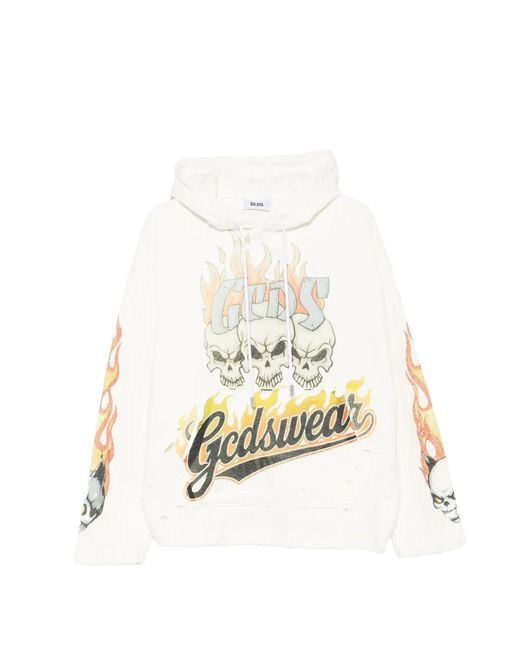 Gcds White Printed Hoodie for men